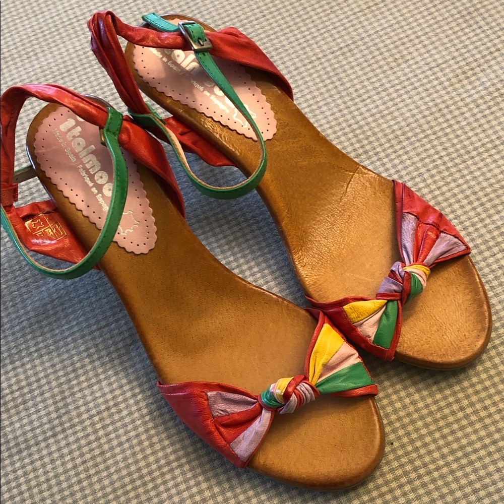 Italmoda Multicolour Strappy Sandals Size 41 Stacked Heels Soft Leather #700